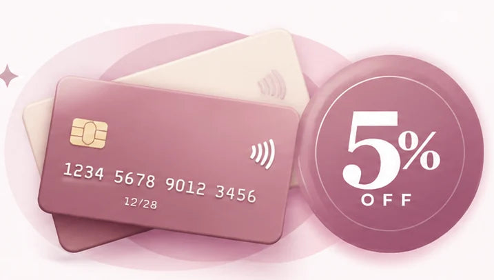 Pink bank cards and 10 percent off badge